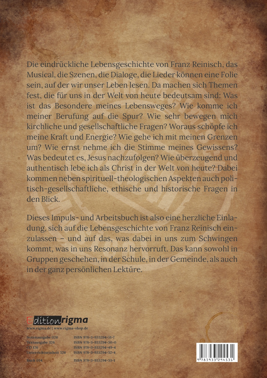 rigma - Franz Reinisch - Impuls- und Arbeitsbuch - BU 054 - Rückseite
